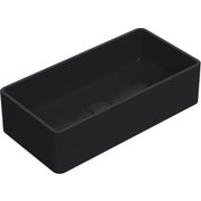 Rectangular Matt Ceramic Countertop Vessel Without Overflow - 465mm - Matt Black