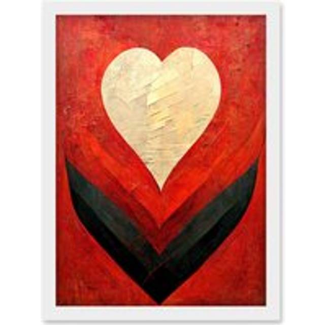 Modern Palette Knife Oil Paint Heart Red Abstract Artwork Framed Wall Art Print A4 - White - One Size