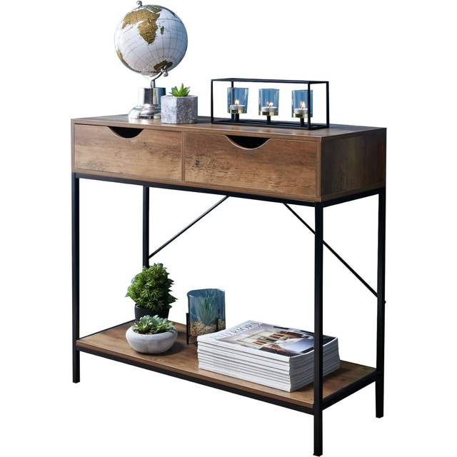 Console Table 2 Drawer Wooden Shelf Storage Desk Furniture Bedroom