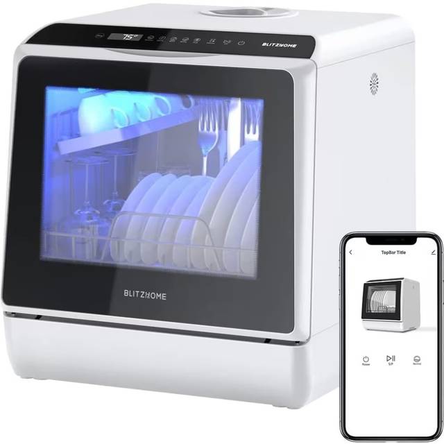 BlitzHome APP Mini Dubbel vatteninloppsdiskmaskin Bordsdiskmaskin Diskmaskin