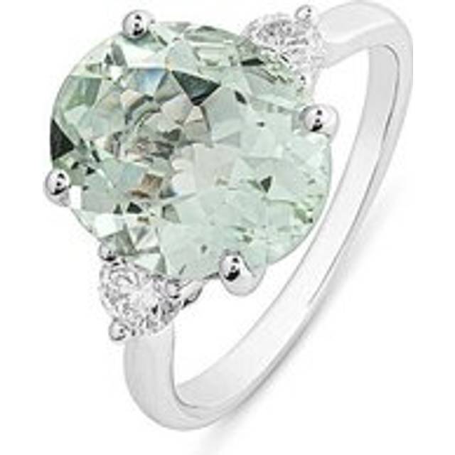 9ct White Gold Lab Grown Oval 0.35ct Diamond Green Amethyst Ring
