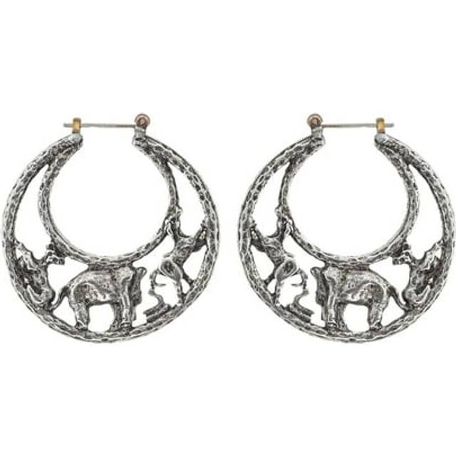 Silver Tone Elephant Hoop Earrings - Natural (One Size)