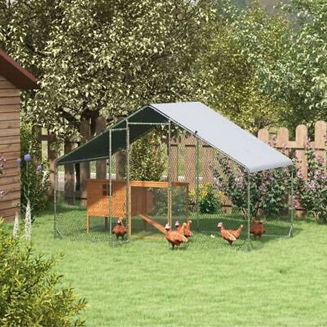 Pawhut walk in chicken run large galvanised chicken coop w/ cover 3 x 1.7 x 1.9m