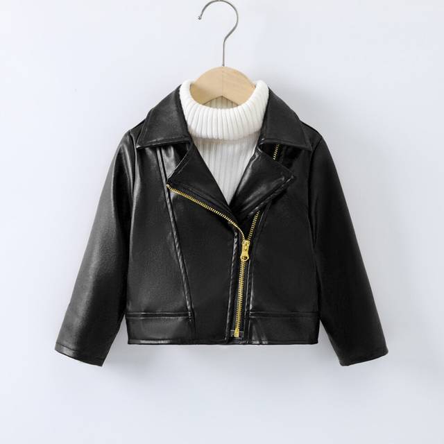 (Black, 2-3Years) Kids Boys Girls PU Leather biker jacket Coats NEW