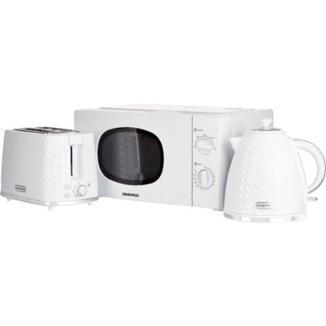 Daewoo Argyle White Microwave Kettle and Toaster Set 800W 20L, 2 Slice, Jug 3kW
