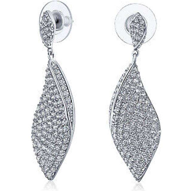 Modern Bridal CZ Pave Encrusted Statement Twisted Tear Dangle Chandelier Earrings for Women Bridesmaids Silver Plated. silver
