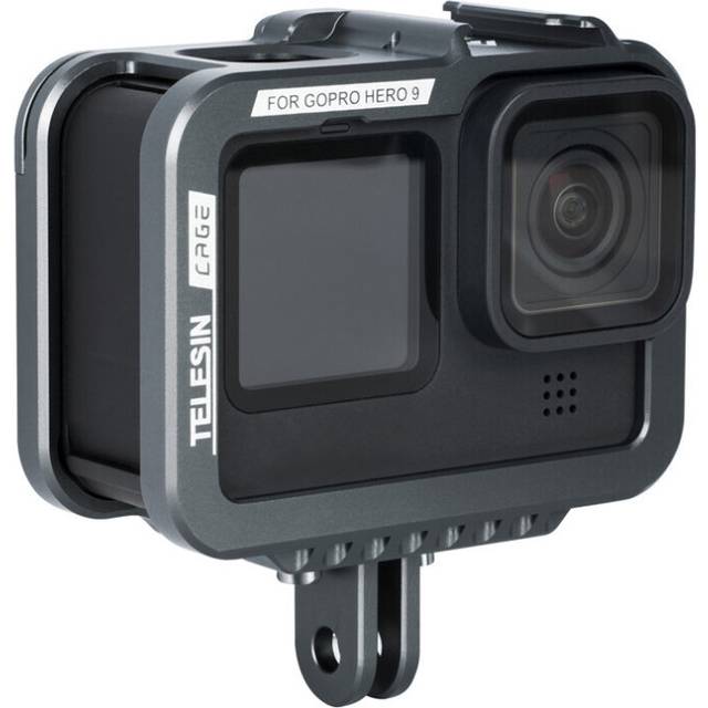 TELESIN Aluminum Protective Case for GoPro Hero 9 Camera Frame Housing Cage with Removable Backdoor and Cold Shoe Mount