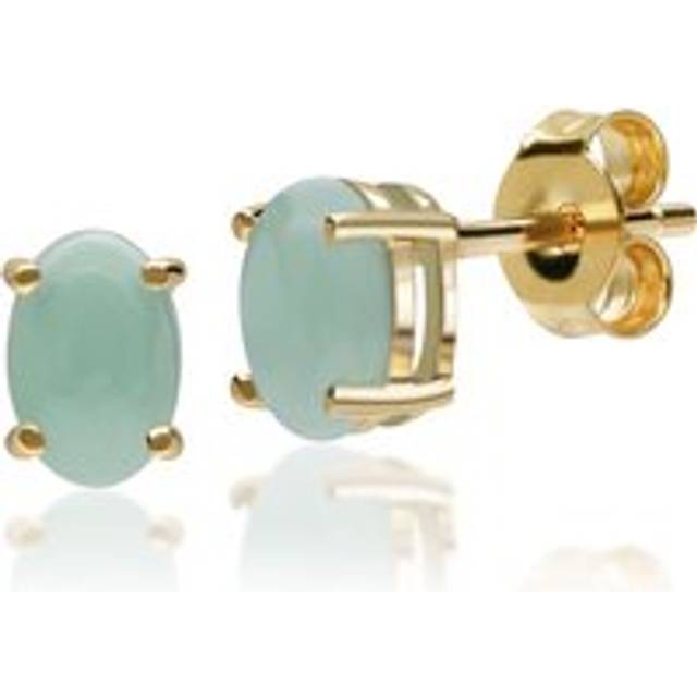 Classic Oval Jade Claw Set Stud Earrings in 9ct Yellow Gold