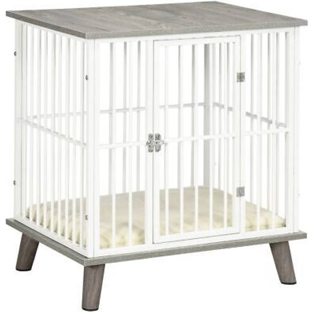 Pawhut dog crate furniture, indoor dog kennel side end table, 64.5x48x70.5 cm