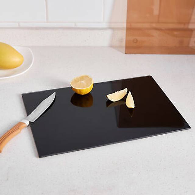 (Black Glass) Glass Worktop Saver Kitchen Chopping Cutting Utensil Board Black Copper Slate