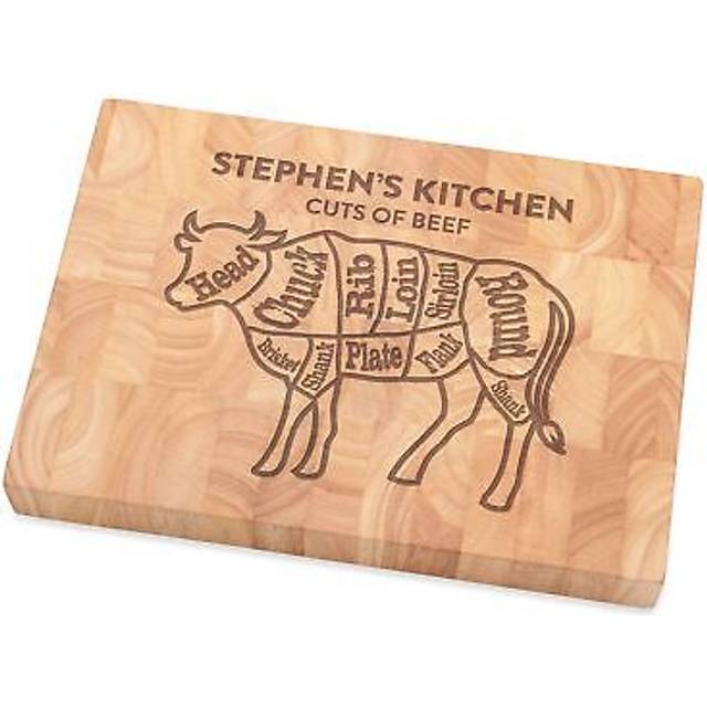 Personalised beef cuts steak cow butchers meat wooden chopping board end grain
