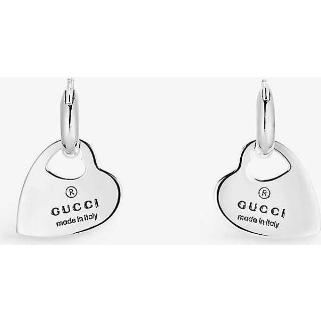 Gucci Womens Silver Trademark Heart Logo-engraved Sterling-silver Earrings 1 Size - SILVER