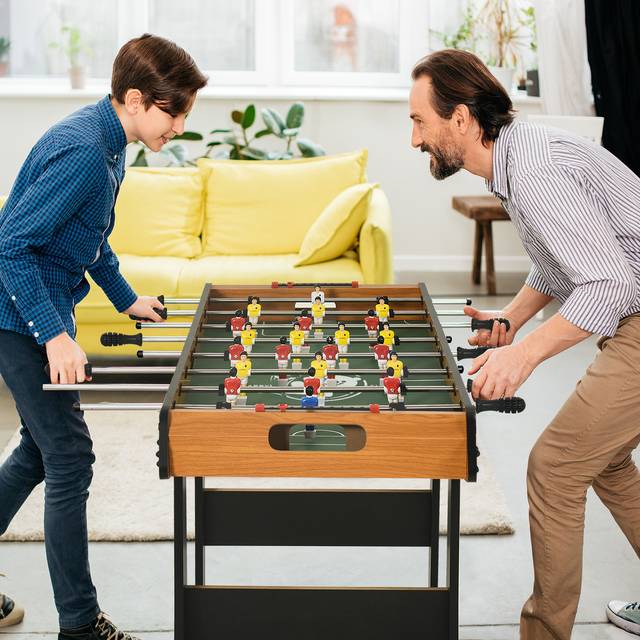 HOMCOM Folding Foosball Gaming Table Mini Football Soccer Table - Natural wood finish - Brown
