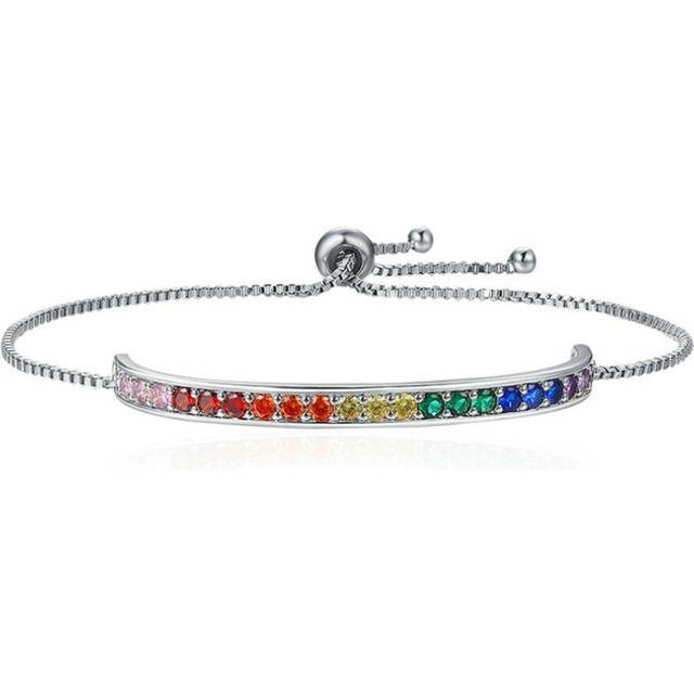 Silver plating Color Rainbow Stamp Chain Link Bracelet Lace Up Bracelets for Women Jewelry
