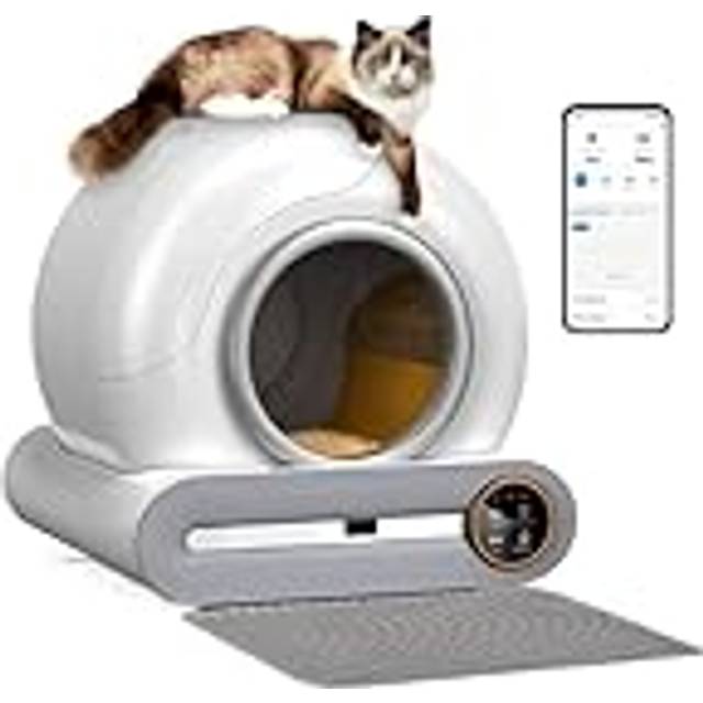 Automatisk kattlåda, självrengörande med 65 l + 9 l stor kapacitet, appkontroll, jonisk luktborttagare, automatisk kattlåda, självrengörande kattlåda för flera katter