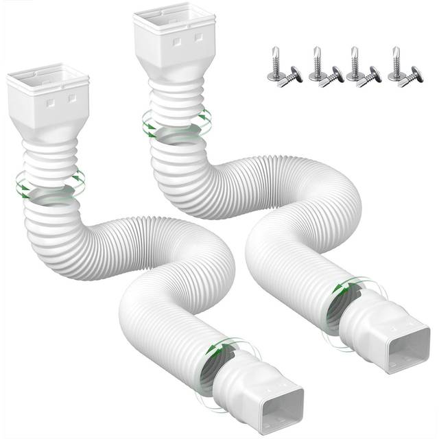 YOTODY 2 Pack Rain Gutter Downspout Extensions Flexible Drain Downspout Extender Connector 21-60 Screws for Included White
