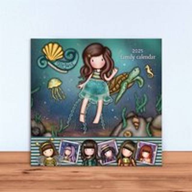 Gorjuss - 2025 Family Calendar with 5 Column Layout for Family Schedules - Deep Secrets | Organisational Pocket and Planner Stickers - 13 Month