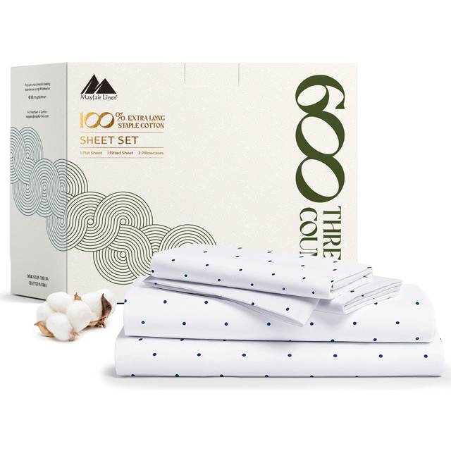 Mayfair Linen 100% Egyptian Cotton Printed Bed Sheets - 600 Thread Count 4 PC Full Sheet Set  Hotel Luxury Sateen Bedsheets  16 Deep Pocket Soft Cooli