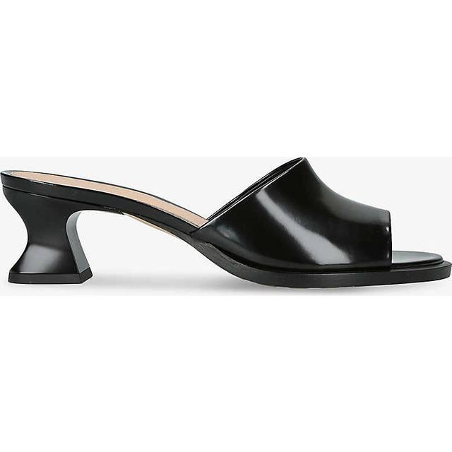 Bottega Veneta Womens Black Cha Curved-heel Leather Kitten-heel Mules Eur 40 / 7 Uk Women - BLACK