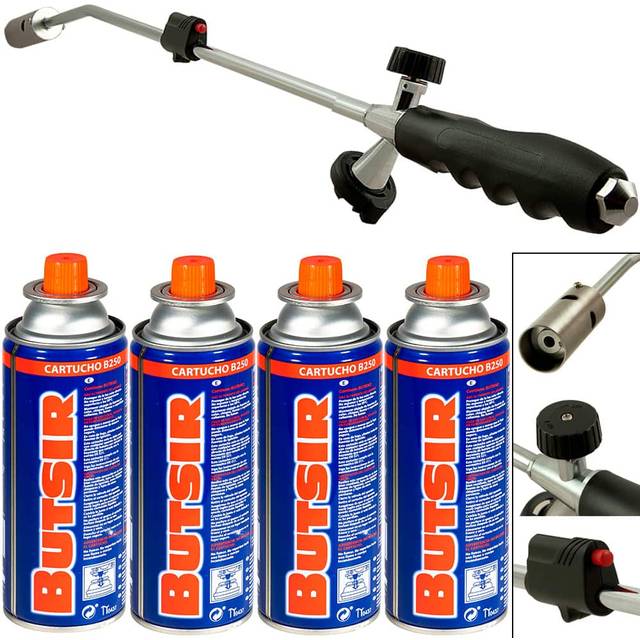 Weed burner + 4 butane gas cartridges