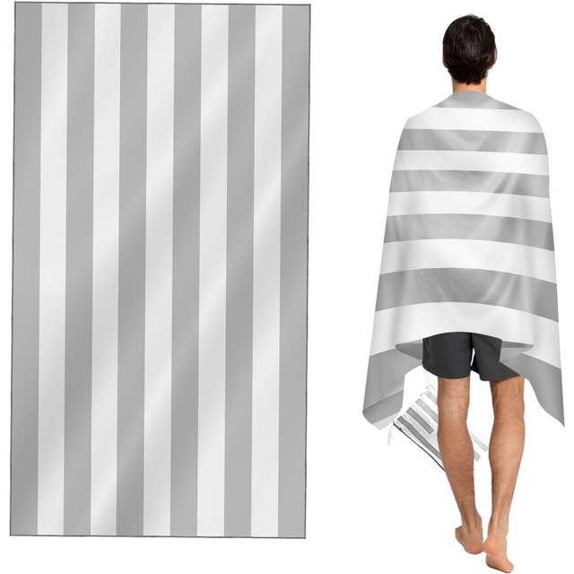 Large Beach Towel for Adults with Bag - Quick Dry Microfibre - 100% Recycled Towel - Sand Free, Lightweight, Compact (Light Grey 160x90cm, 63x35in)