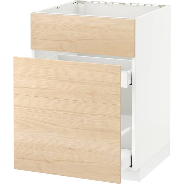 METOD / MAXIMERA bänkskåp f diskbänk+3 frntr/2 lådor, vit/Askersund ljus askmönstrad, 60x60 cm