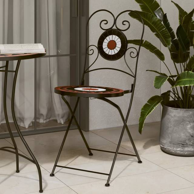Vidaxl - Bistro Chairs Foldable 2 pcs Terracotta and White Ceramic