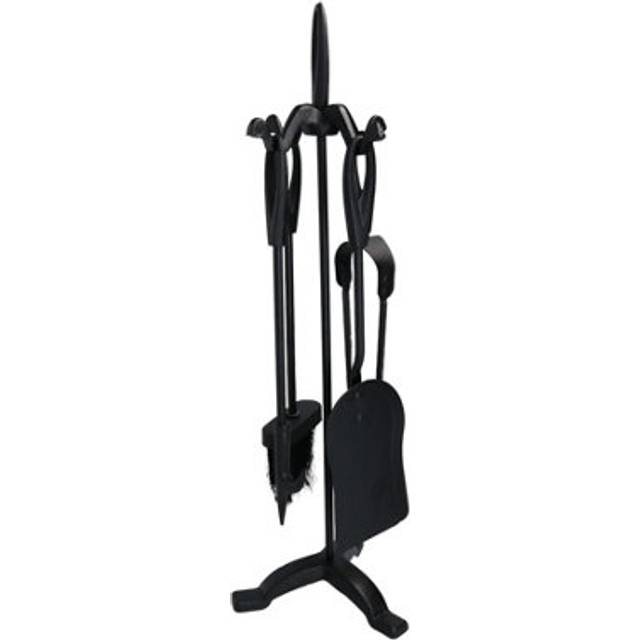 Log fire fireside fireplace set brush poker shovel tongs cast iron tools 5pc