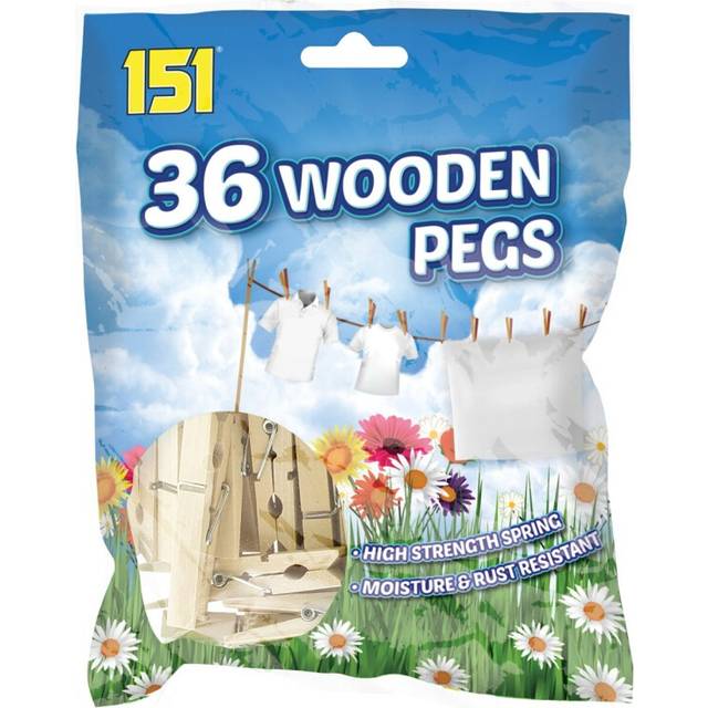 Traditional Wooden Clothes Pegs Bag Of 36 Pegs 7cm x 1.8cm