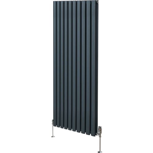 (1600mm x 600mm, Anthracite Grey) Oval Column Designer Radiator & TRV Valves