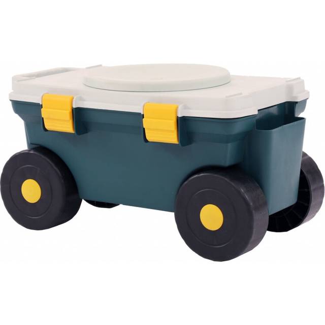 Oypla Outdoor Garden Rolling Tool Cart Storage Box with Rotating Seat