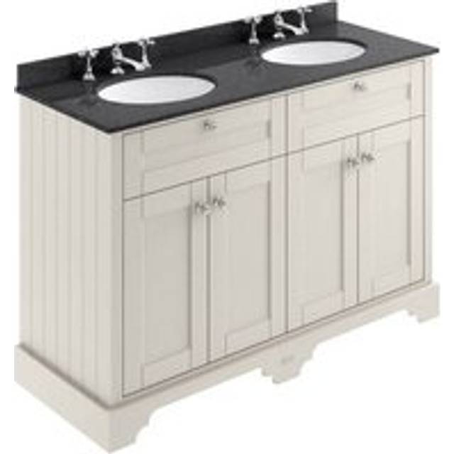 Old London Floor Standing 4 Door Vanity Unit With 3 Tap Hole Double Basin Black Marble Top 1200Mm - Timeless Sand
