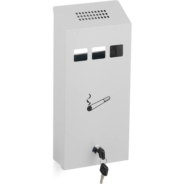 Relaxdays - Wall-Mounted Ashtray for Outside, Weatherproof, Lockable, with Mounting Material, hwd: 32.5 x 15 x 6 cm, White