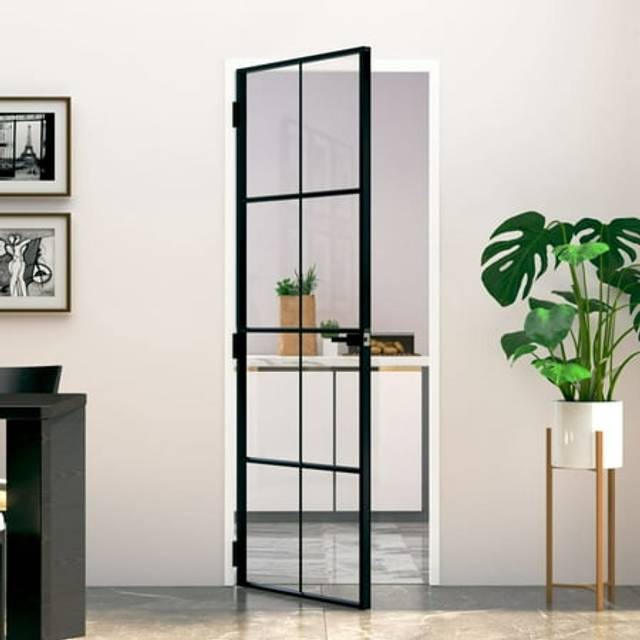 vidaXL Interior Door Black 76x201.5 cm Tempered Glass&Aluminium