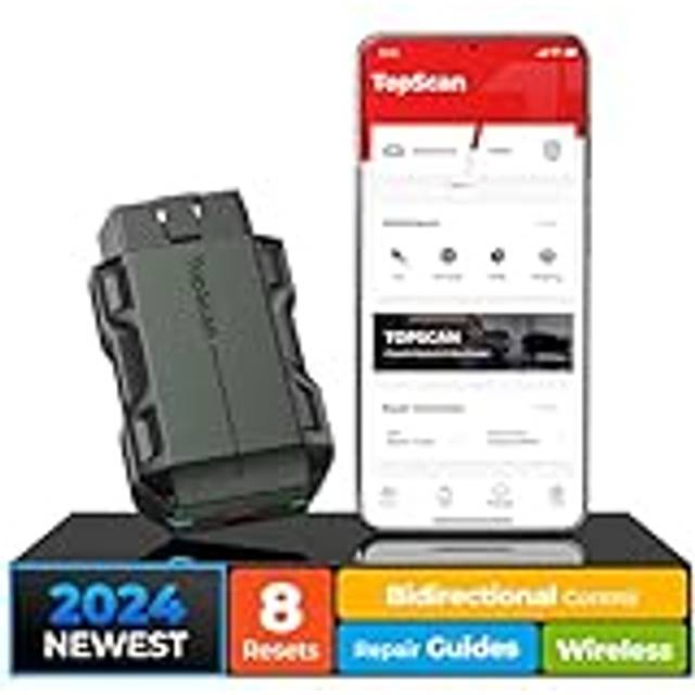Topscan OBD2 Scanner Bluetooth, Wireless OBD2 Code Reader with Active Test, 8 Reset, Car Diagnostic Tool for All System, Vehicle Performance Test for