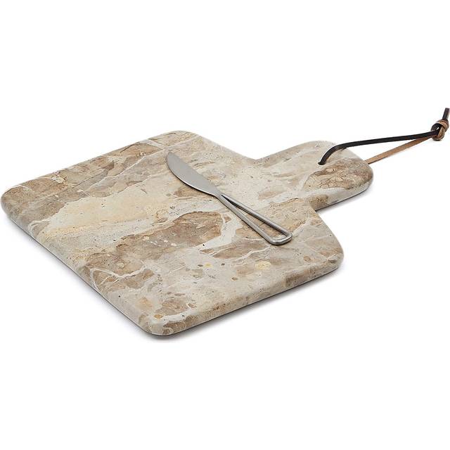 Suka large cutting board and beige marble knife set - Beige