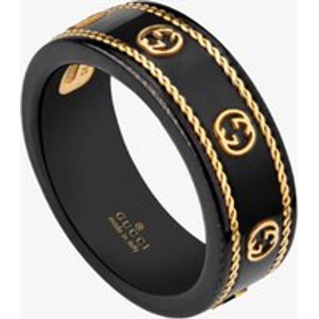Gucci Icon 18ct Gold Black Synthetic Band Ring YBC606826001011