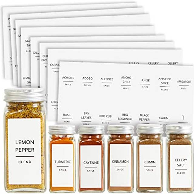 140 Spice Jar Labels Preprinted Minimalist Black Text on White Label Spice Labels Sticker Seasoning Herb and Spice Rack Organization