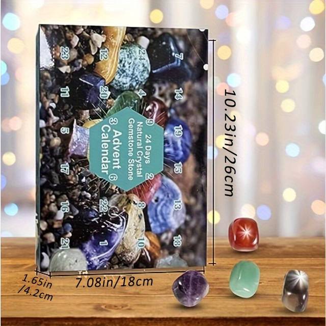 (Deep Blue, Large Stone) Christmas Gemstone Advent Calendar, 24 Natural Crystal Gemstones Stone