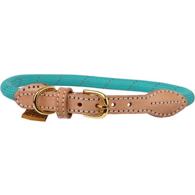 (L - Neckline: 49cm-56cm, Teal) Digby & Fox Reflective Leather Dog Collar