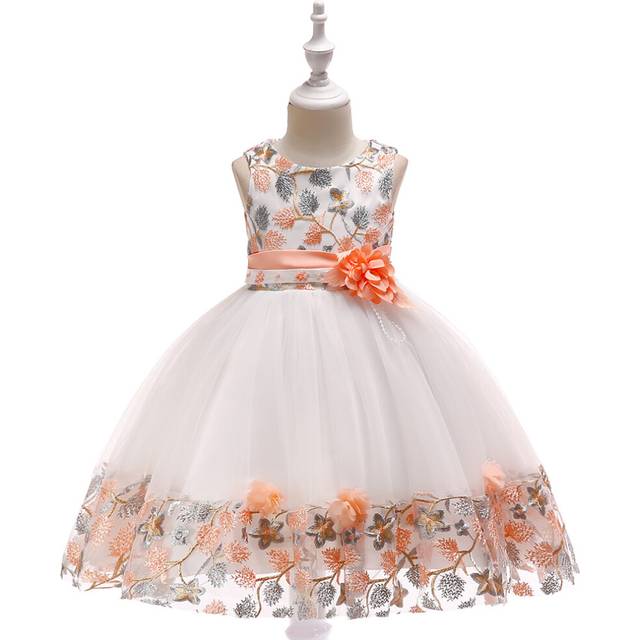 (Orange, 2-3Years) Kids Girls Lace embroidery flowers dress Party UK