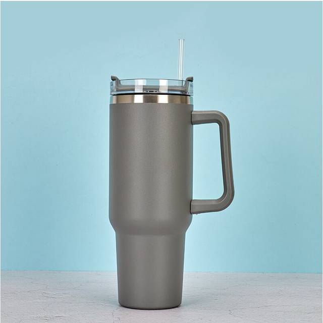 (Grey) 40OZ Double Wall Stainless Steel Vacuum Flask Cup Tumbler Straw Lid Water Bottle