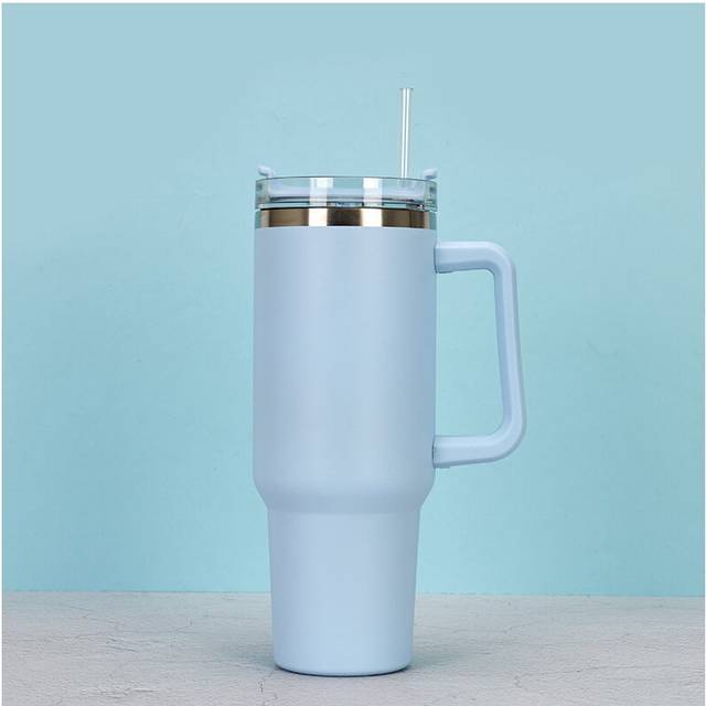 (Blue) 40OZ Double Wall Stainless Steel Vacuum Flask Cup Tumbler Straw Lid Water Bottle