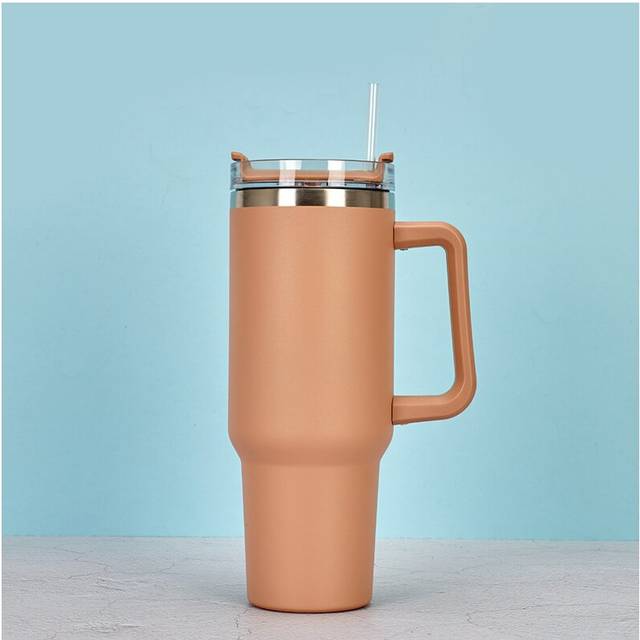 (Coffee) 40OZ Double Wall Stainless Steel Vacuum Flask Cup Tumbler Straw Lid Water Bottle