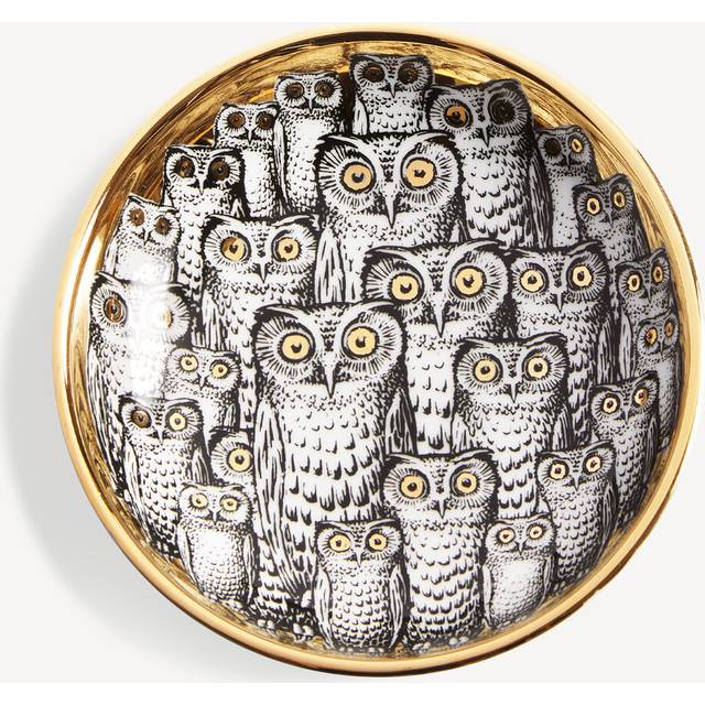 FORNASETTI Ashtray Congresso di civette white/black/gold - 100% porcelain