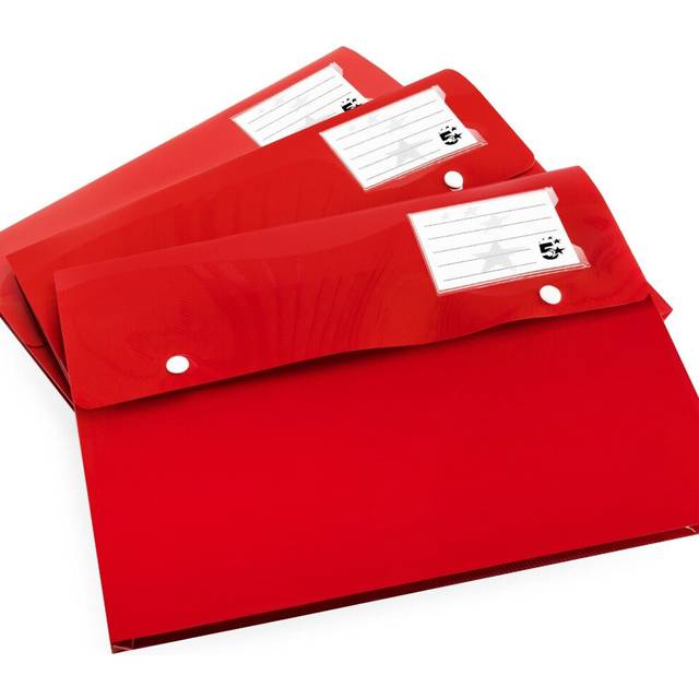 5 Star A4 Document Wallet - Polypropylene - Red - Pack of 3 - 908722