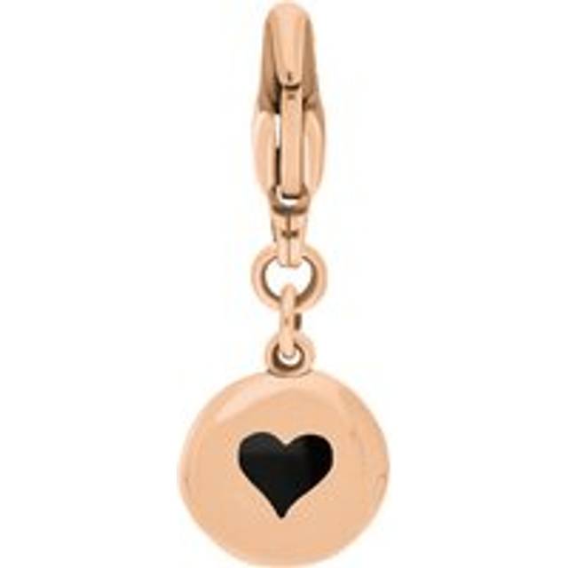 18ct Rose Gold Whitby Jet Round Shaped Heart Clip Charm - Option1 Value Rose Gold