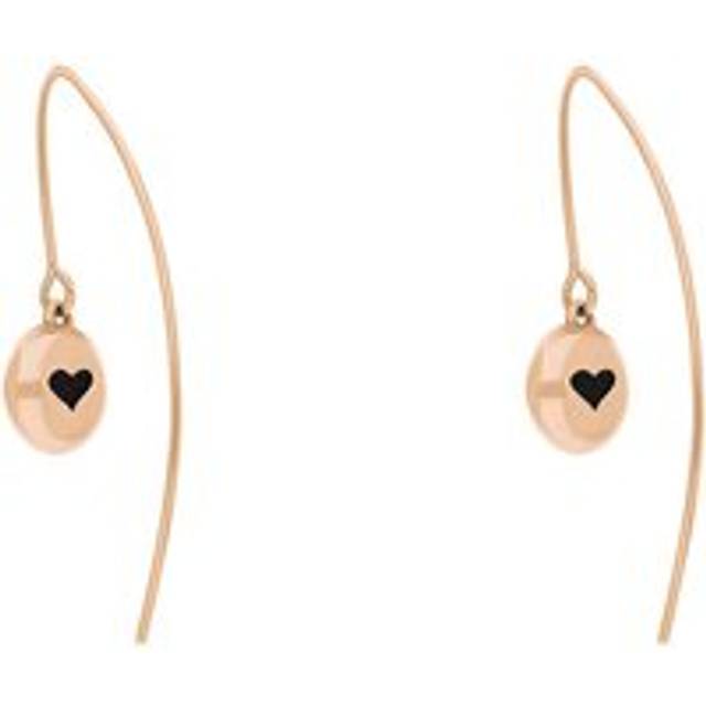 18ct Rose Gold Whitby Jet Heart Disc Drop Earrings - Rose Gold