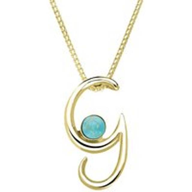 9ct Yellow Gold Turquoise Love Letters Initial G Necklace - Yellow Gold