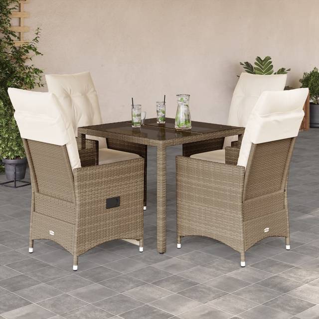 Matgrupp för trädgården med dynor 5 delar beige konstrotting